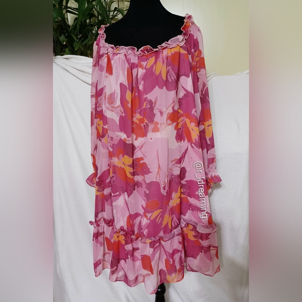 NWT Maree Pour Toi Plus Vibrant Pink and Orange Ruffle Babydoll Dress Size 16